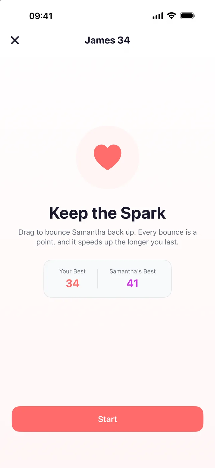 Keep the Spark start screen with your best score of 34 against your partner's 41