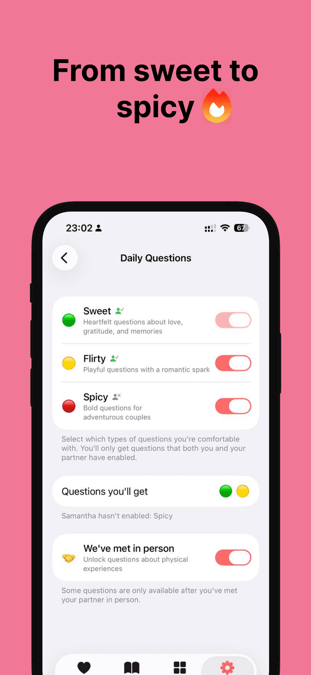 Question categories from sweet to spicy