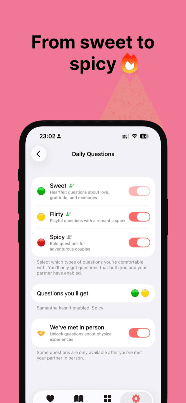 Question categories from sweet to spicy