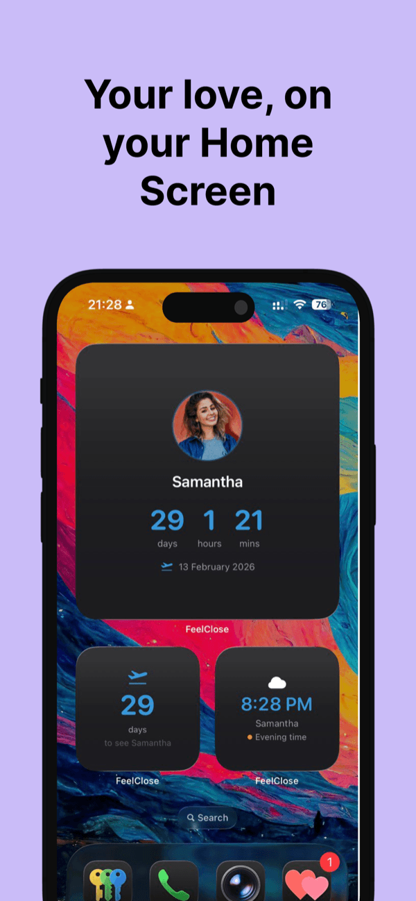 iOS home screen widgets showing countdown and partner time